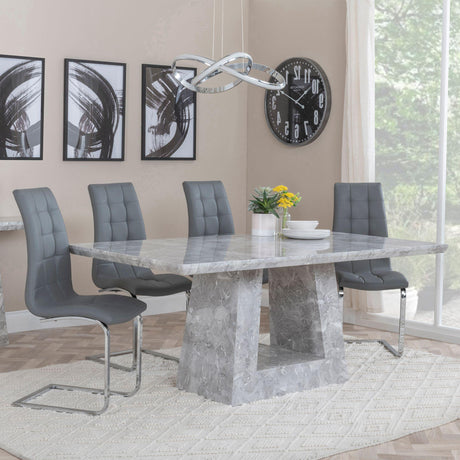 Milan Grey Marble Dining Set - Jamison Grey Faux Leather Dining Chair-2