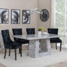 Milan Grey Marble Dining Set - Knocker Back Black Velvet Fabric Dining Chair with Black Wooden Legs-2