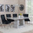 Milan Grey Marble Dining Set - Knocker Back Black Velvet Fabric Dining Chair with Chrome Legs-3
