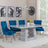 Milan Grey Marble Dining Set - Knocker Back Blue Velvet Fabric Dining Chair with Chrome Legs-2