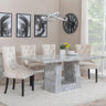 Milan Grey Marble Dining Set - Knocker Back Champagne Velvet Fabric Dining Chair with Black Wooden Legs-4