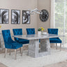 Milan Grey Marble Dining Set - Lion Knocker Back Blue Velvet Fabric Dining Chair with Chrome Legs-3