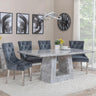 Milan Grey Marble Dining Set - Lion Knocker Back Grey Velvet Fabric Dining Chair with Chrome Legs-4
