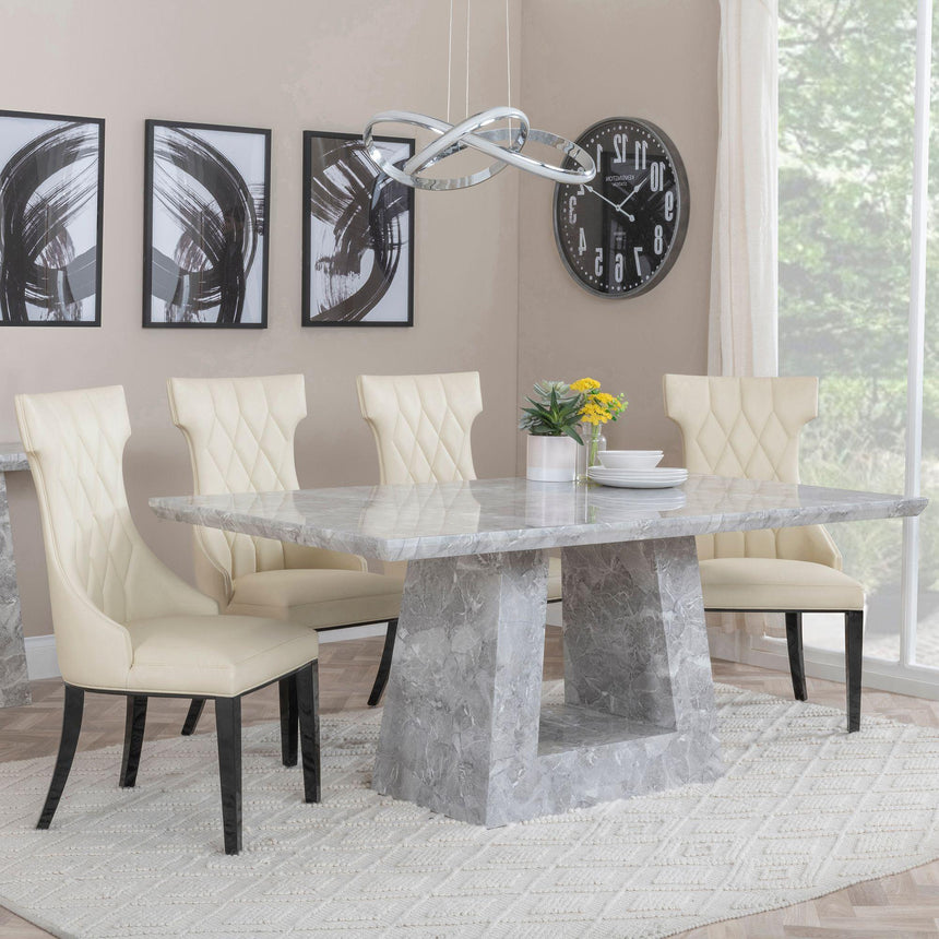 Milan Grey Marble Dining Set - Mimi Cream Leather Dining Chair-2