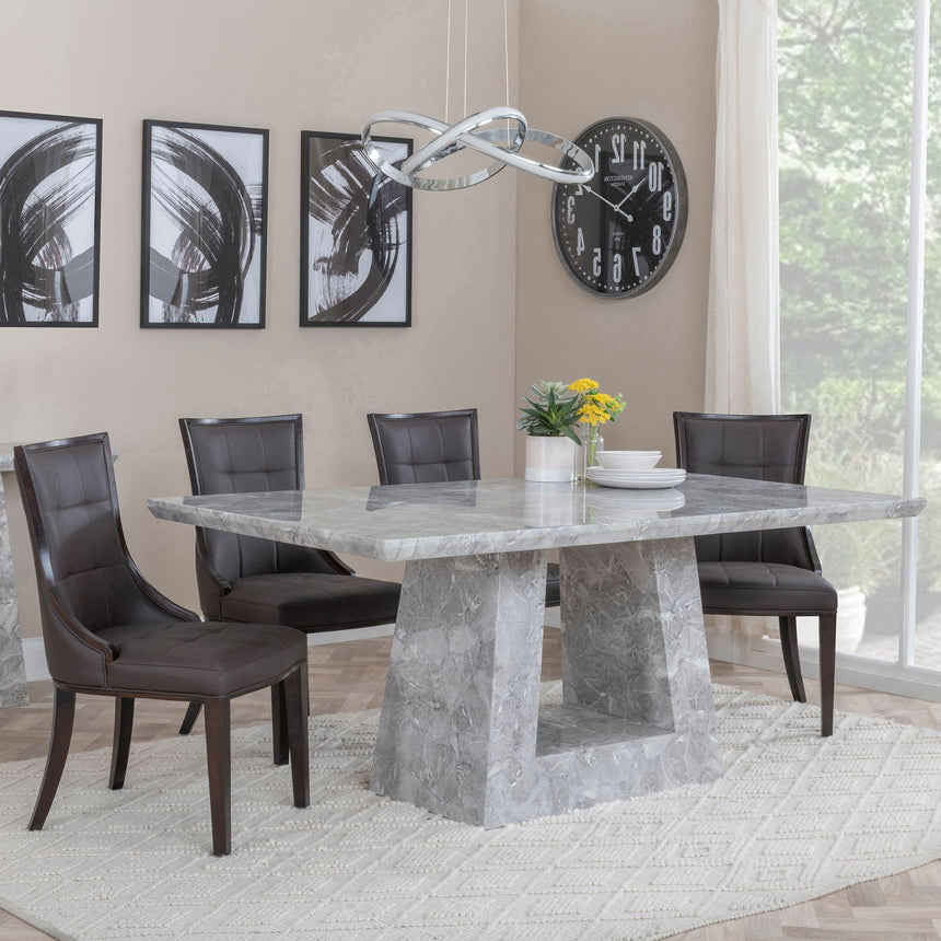 Milan Grey Marble Dining Set - Paris Brown Leather Dining Chair with Brown Legs-3