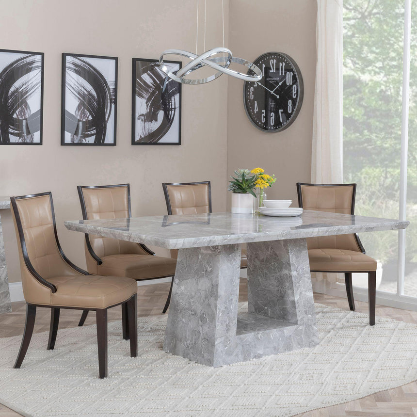 Milan Grey Marble Dining Set - Paris Taupe Leather Dining Chair with Brown Legs-2