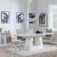 Milan White Marble Dining Set - Bianco Beige Faux Leather Dining Chair