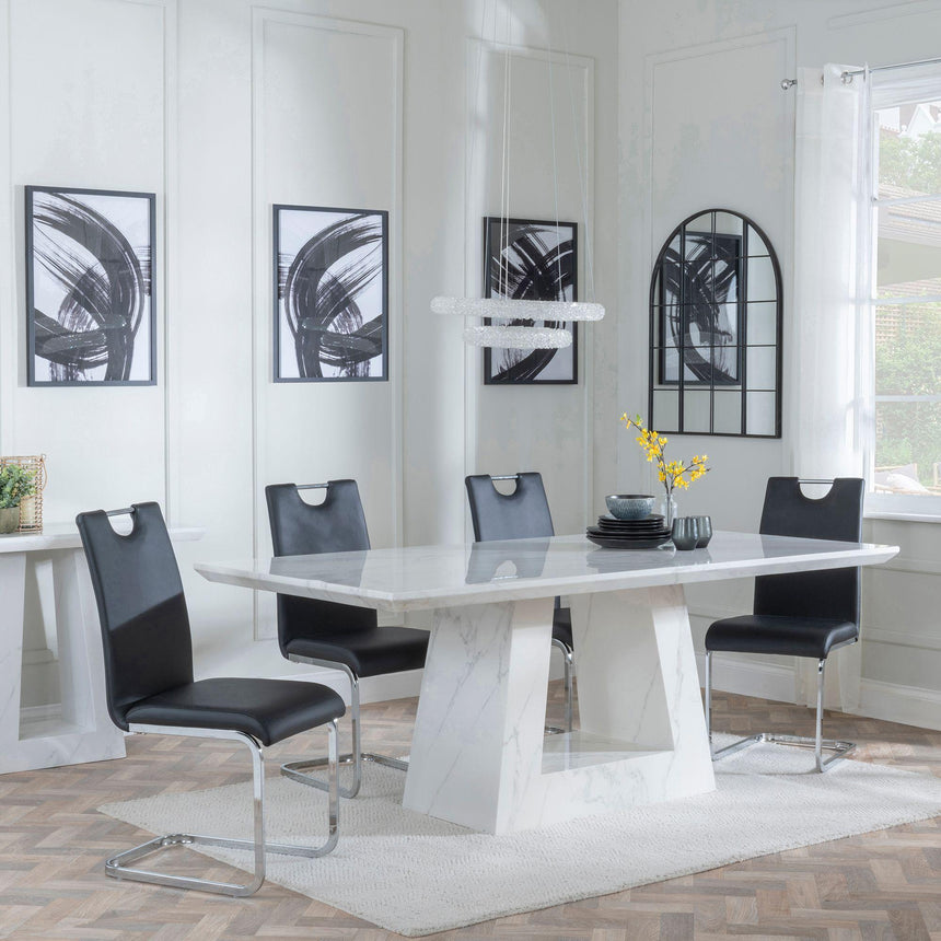 Pisa Marble Dining Set - Marsala Faux Leather Dining Chair