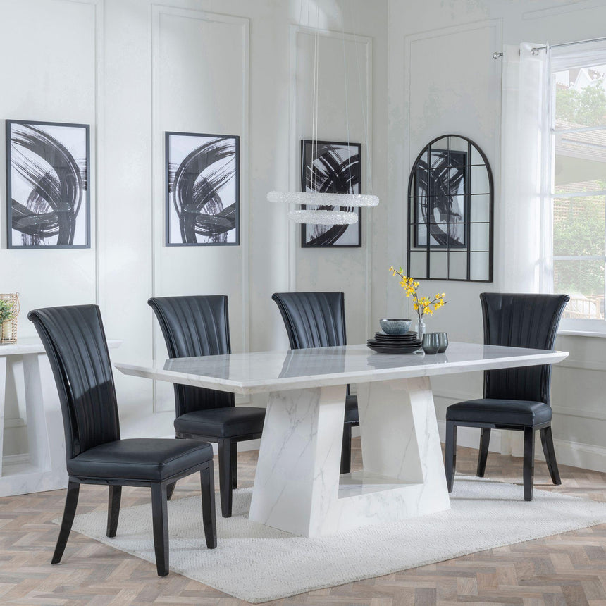 Milan White Marble Dining Set - Cadiz Black Leather Dining Chair-3