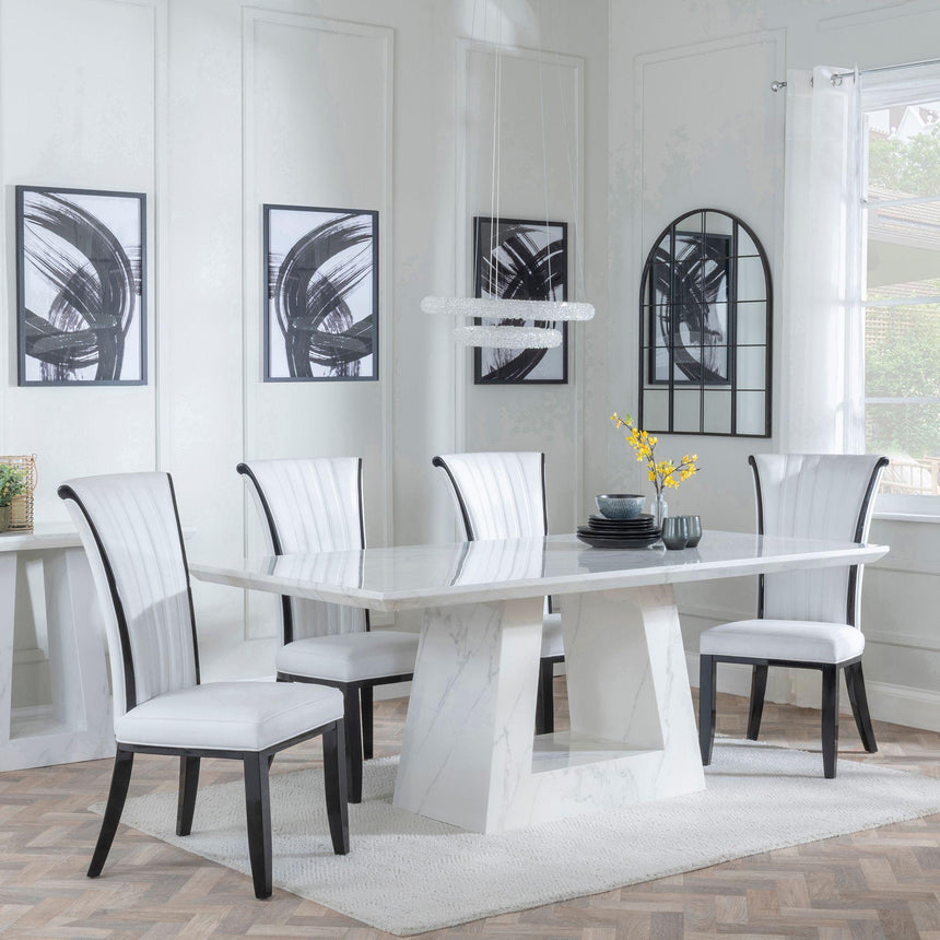 Milan White Marble Dining Set - Cadiz White Leather Dining Chair-2