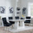 Milan White Marble Dining Set - Knocker Back Black Velvet Fabric Dining Chair with Chrome Legs-3