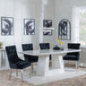 Milan White Marble Dining Set - Knocker Back Black Velvet Fabric Dining Chair with Chrome Legs-3