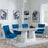 Milan White Marble Dining Set - Knocker Back Blue Velvet Fabric Dining Chair with Chrome Legs-2