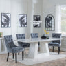 Milan White Marble Dining Set - Knocker Back Grey Velvet Fabric Dining Chair with Black Wooden Legs-3