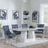 Milan White Marble Dining Set - Knocker Back Grey Velvet Fabric Dining Chair with Chrome Legs-3