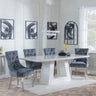 Milan White Marble Dining Set - Knocker Back Grey Velvet Fabric Dining Chair with Chrome Legs-3