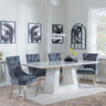 Milan White Marble Dining Set - Knocker Back Grey Velvet Fabric Dining Chair with Chrome Legs-4