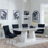 Milan White Marble Dining Set - Lion Knocker Back Black Velvet Fabric Dining Chair with Chrome Legs-2