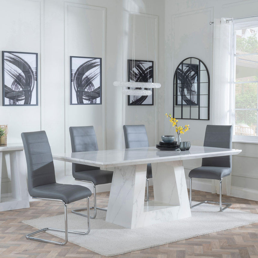 Pisa Marble Dining Set - Romi Faux Leather Dining Chair