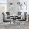 Louis 4 Seater Grey Marble and Chrome Square Dining Set - 4 Grey Velvet Fabric Dining Chair-2