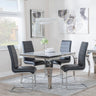 Louis 4 Seater Grey Marble and Chrome Square Dining Set - 4 Roma Black Faux Leather Dining Chair-3