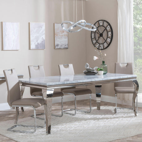 Louis Grey Marble and Chrome Dining Set - Bianco Beige Faux Leather Dining Chair