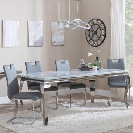 Louis Grey Marble and Chrome Dining Set - Bianco Grey Faux Leather Dining Chair-3