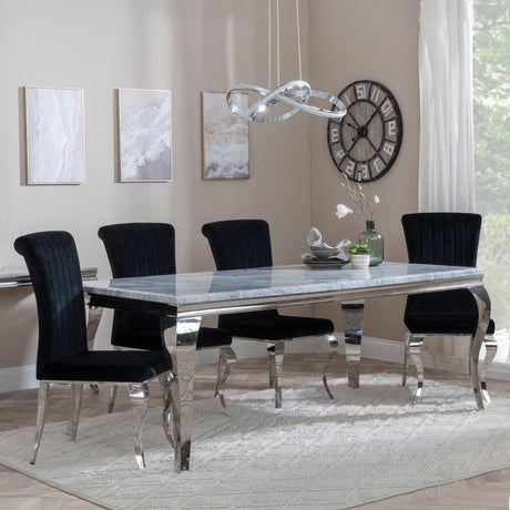 Louis Grey Marble and Chrome Dining Set - Black Velvet Fabric Dining Chair-2
