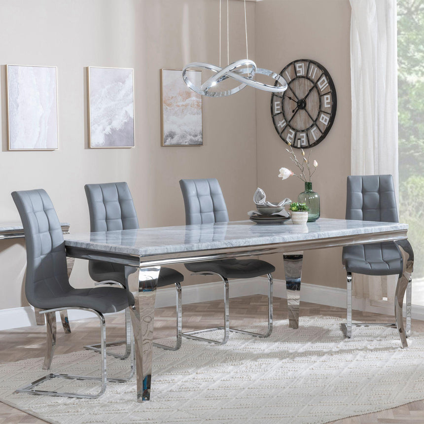 Louis Grey Marble and Chrome Dining Set - Jamison Grey Faux Leather Dining Chair-2