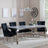 Louis Grey Marble and Chrome Dining Set - Knocker Back Black Velvet Fabric Dining Chair with Chrome Legs-3