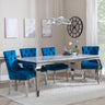 Louis Grey Marble and Chrome Dining Set - Knocker Back Blue Velvet Fabric Dining Chair with Chrome Legs-2