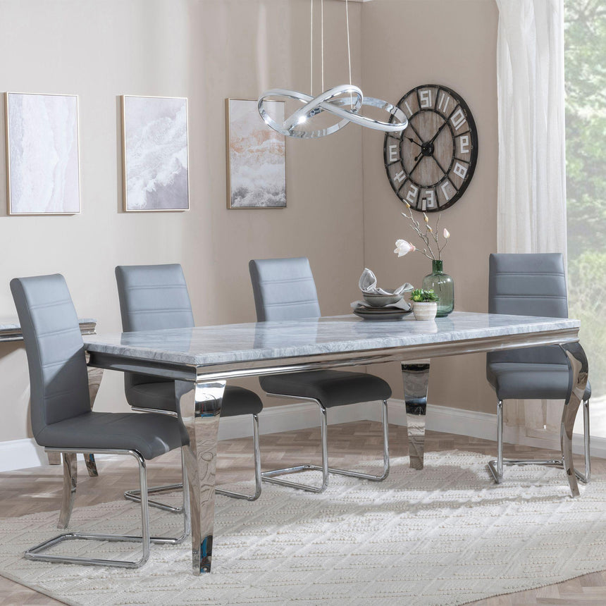 Louis Grey Marble and Chrome Dining Set - Roma Grey Faux Leather Dining Chair-3