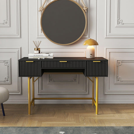Ridged Black and Gold 3 Drawer Dressing Table-3