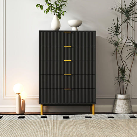 Ridged Black and Gold 5 Drawer Chest-3