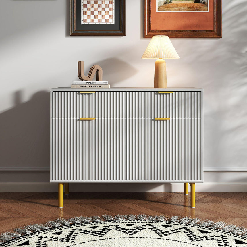 Ridged Grey and Gold 2 Door Medium Sideboard - 100cm-2