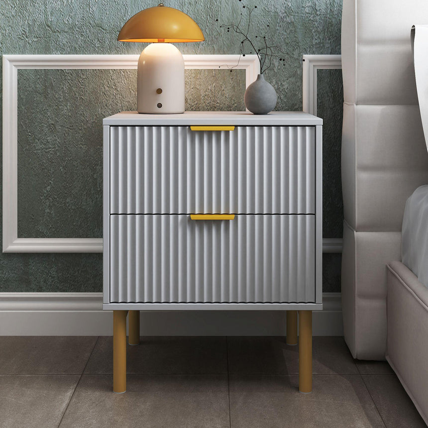 Ridged Grey and Gold 2 Drawer Bedside Table-2
