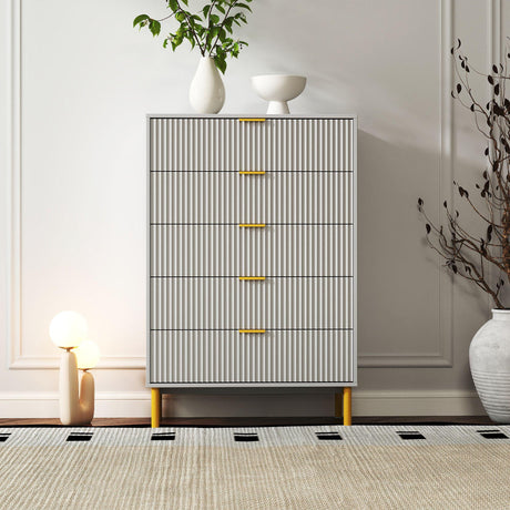 Ridged Grey and Gold 5 Drawer Chest-2