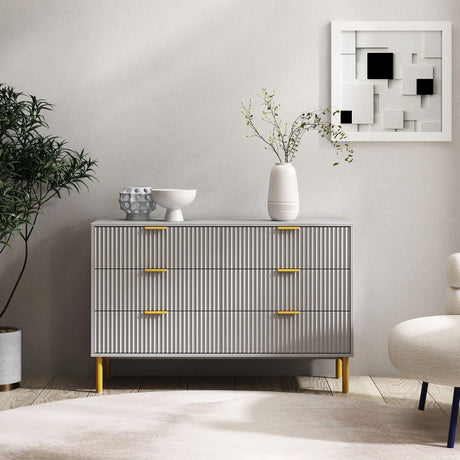 Ridged Grey and Gold 6 Drawer Wide Chest-2