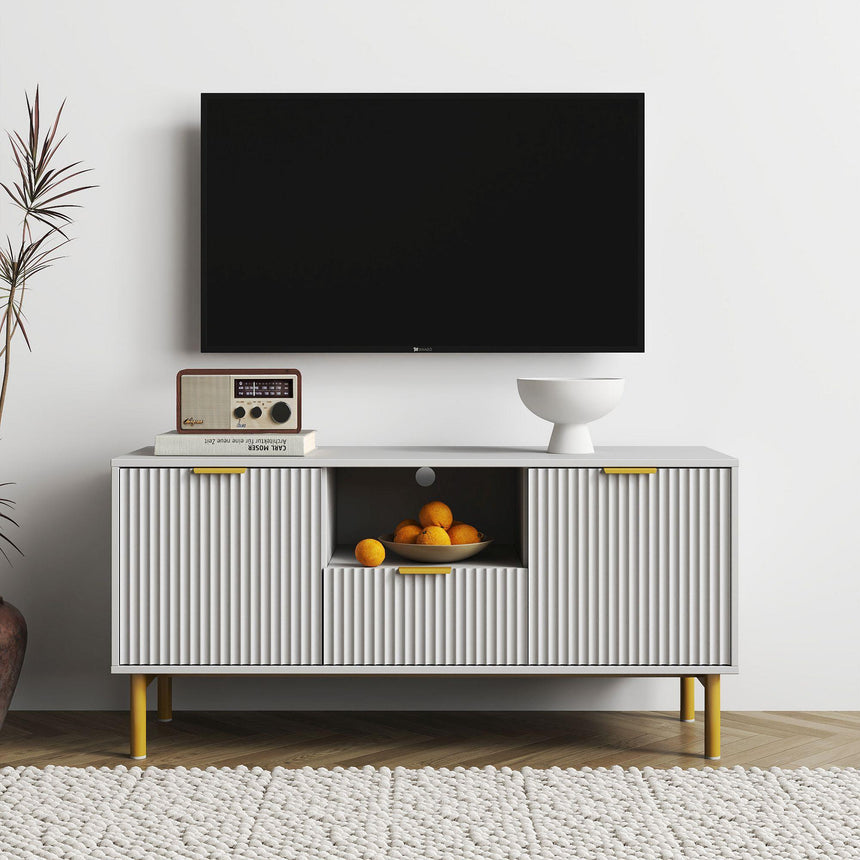 Ridged Grey and Gold Storage TV Unit-2