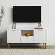 Ridged White and Gold Storage TV Unit