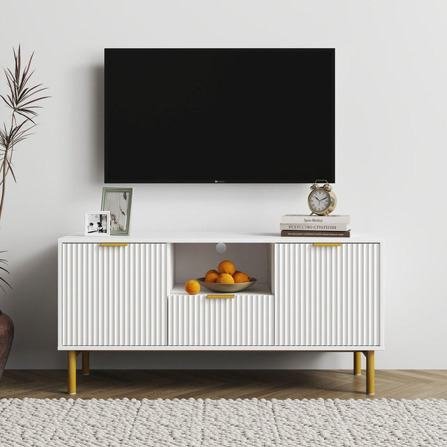 Ridged White and Gold Storage TV Unit