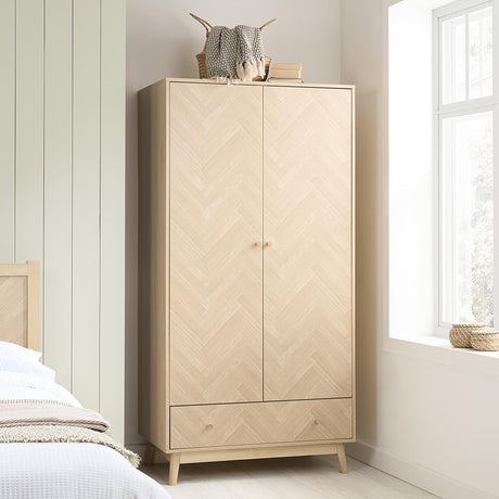 Herringford Oak 2 Door 1 Drawer Wardrobe
