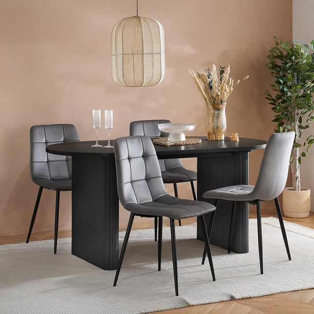 Axel Black Fluted Oval Dining Set with 4 Chair