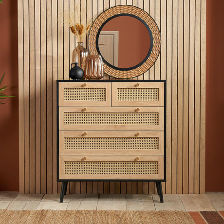 Croxley Black and Rattan 2+3 Drawer Chest