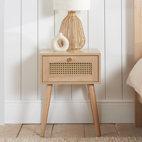 Croxley Oak and Rattan 1 Drawer Bedside Table