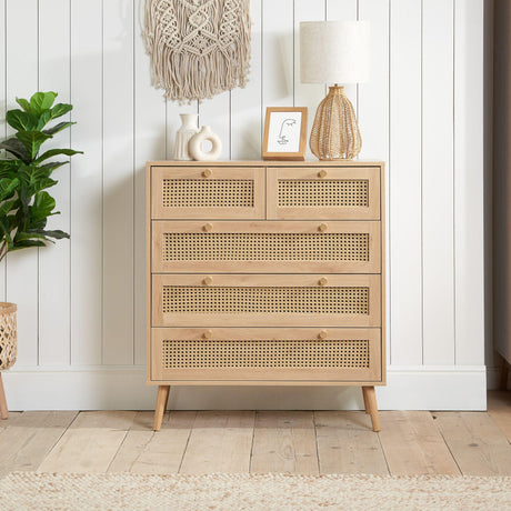 Croxley Oak and Rattan 2+3 Drawer Chest