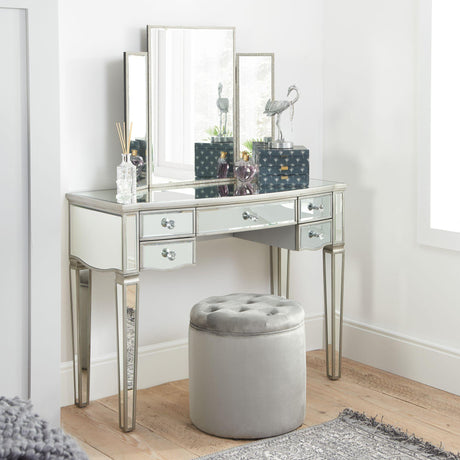 Elysee Mirrored Glass 5 Drawer Dressing Table