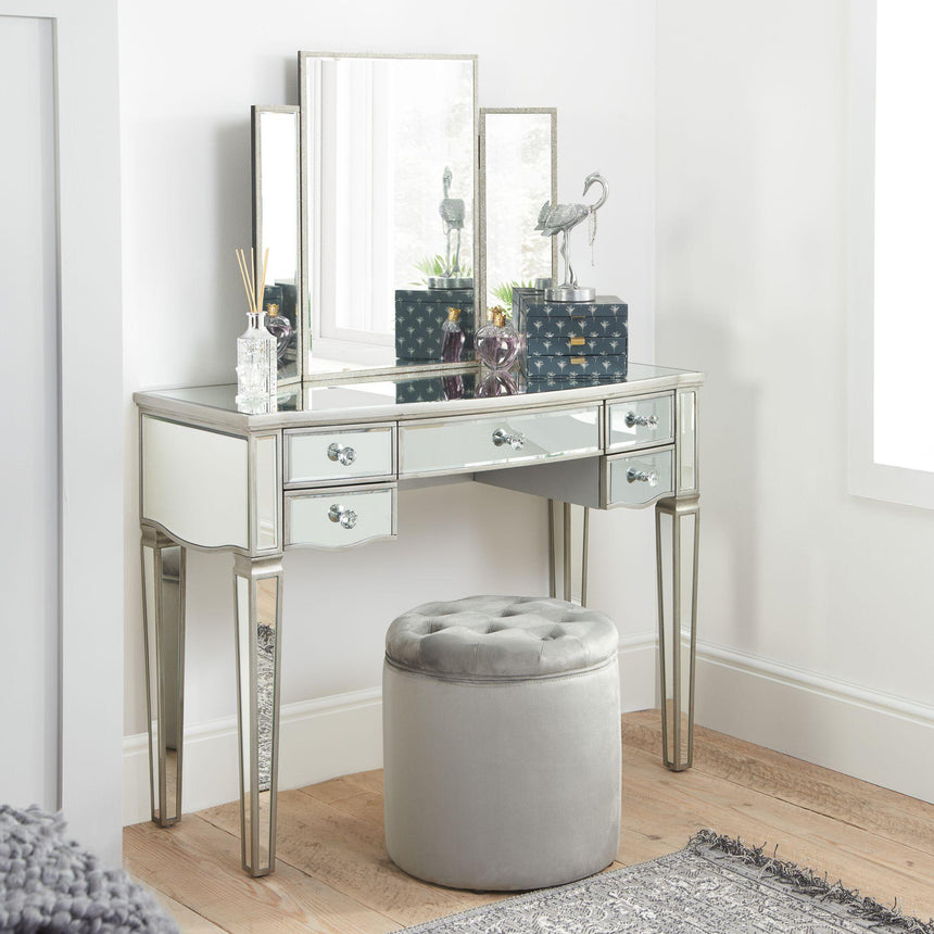 Elysee Mirrored Glass 5 Drawer Dressing Table