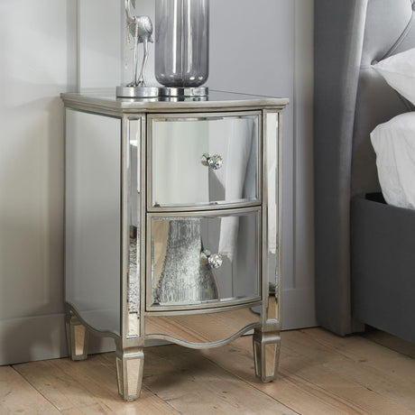 Elysee Mirrored 2 Drawer Narrow Bedside Cabinet