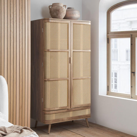 Noah Oak and Rattan Curved 2 Door Wardrobe